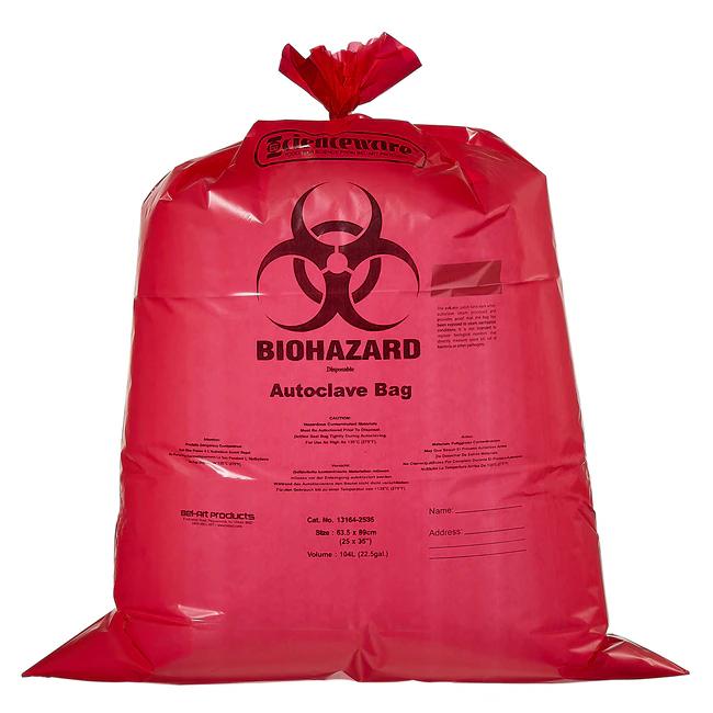 Пакет BEL-ART™ F13164-2535, 460х890 мм (товщина стінки 0,279 мм), ПП, з зображенням BIOHAZARD та індикатором стерилізації паром для автоклавування при 135ºС